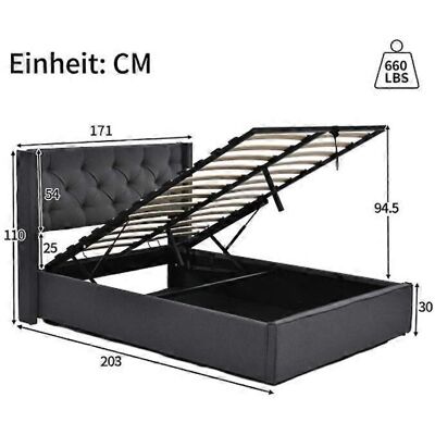 MUVOE Lit double hydraulique, 160x200 cm, Rangement, Gris - Publicité MUVOE Lit double hydraulique, 160x200 cm, Rangement, Gris - Publicité