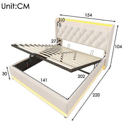 MUVOE Lit Double Tapissé avec LED, 140x200cm, PU Blanc - Lit Tapissé - Publicité MUVOE Lit Double Tapissé avec LED, 140x200cm, PU Blanc - Lit Tapissé - Publicité