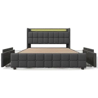 MUVOE Lit Tapissé avec Tête de Lit USB - Lit de Rangement Moderne - Publicité MUVOE Lit Tapissé avec Tête de Lit USB - Lit de Rangement Moderne - Publicité