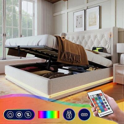 MUVOE Lit double capitonné - USB-C, LED, 160x200 cm - Publicité MUVOE Lit double capitonné - USB-C, LED, 160x200 cm - Publicité