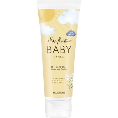 Lotion pour Bébé Shea Moisture - Camomille et Argan - Peau délicate - Publicité Lotion pour Bébé Shea Moisture - Camomille et Argan - Peau délicate - Publicité