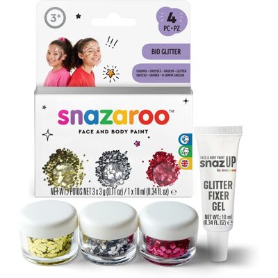 Snazaroo Bio Glitter Set Grof & Fixer - Gezicht & Lichaamsglitter Snazaroo Bio Glitter Set Grof & Fixer - Gezicht & Lichaamsglitter