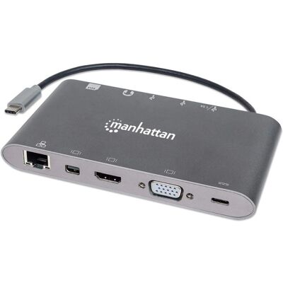 Manhattan USB-C Dock - 8 Ports, HDMI, Ethernet, Argent Manhattan USB-C Dock - 8 Ports, HDMI, Ethernet, Argent
