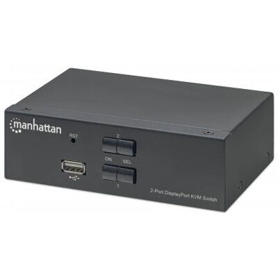 Manhattan Displayport 1.2 KVM przełącznik, 2-portowy, 4K@60Hz, USB-A/3.5mm audio/mikrofon, Kable w zestawie, Obsługa dźwięku, Czarny - Przełącznik KVM Manhattan Displayport 1.2 KVM przełącznik, 2-portowy, 4K@60Hz, USB-A/3.5mm audio/mikrofon, Kable w zestawie, Obsługa dźwięku, Czarny - Przełącznik KVM