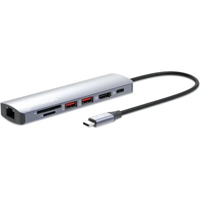 Manhattan Dock per laptop - 7-in-1 4K HDMI Ethernet USB-C Power Manhattan Dock per laptop - 7-in-1 4K HDMI Ethernet USB-C Power