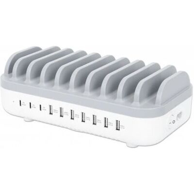 Station de charge Manhattan - 10 ports, USB-C & USB-A, Blanc/Gris - Publicité Station de charge Manhattan - 10 ports, USB-C & USB-A, Blanc/Gris - Publicité
