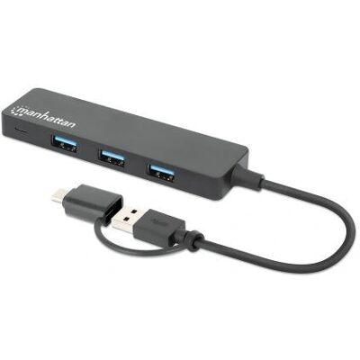 Manhattan USB-Hub - 4 Ports, USB-C & USB-A, Schwarz Manhattan USB-Hub - 4 Ports, USB-C & USB-A, Schwarz