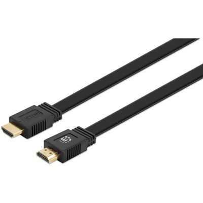 Manhattan HDMI-kabel med Ethernet - Flad, 4K@60Hz, 5m, Sort, Guldprint Manhattan HDMI-kabel med Ethernet - Flad, 4K@60Hz, 5m, Sort, Guldprint
