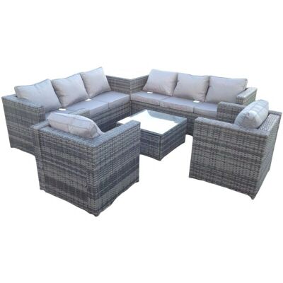 Fimous Dunkelgraues Gartenmöbel-Set aus Rattan - 8 Plätze Fimous Dunkelgraues Gartenmöbel-Set aus Rattan - 8 Plätze