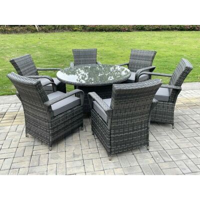 Fimous Gartenset - Dunkelgrau - 6 Stühle & Rundtisch - Außen Fimous Gartenset - Dunkelgrau - 6 Stühle & Rundtisch - Außen