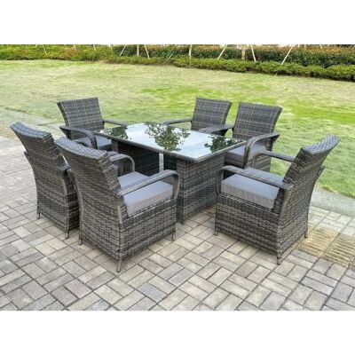 Fimous Rattan Gartenmöbel-Set - 6 Stühle & Rechteckiger Tisch Fimous Rattan Gartenmöbel-Set - 6 Stühle & Rechteckiger Tisch
