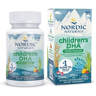 Nordic Naturals DHA pour enfants Végétarien 375mg Citron-Myrtille - 120 Gélules - Publicité Nordic Naturals DHA pour enfants Végétarien 375mg Citron-Myrtille - 120 Gélules - Publicité
