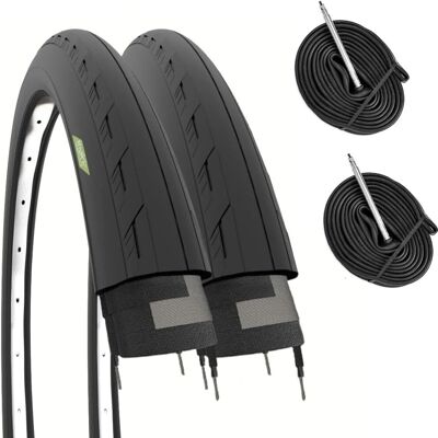 Juego de 2 neumáticos y cámaras Ecovelo 700x25C - Bicicleta de ruta Juego de 2 neumáticos y cámaras Ecovelo 700x25C - Bicicleta de ruta