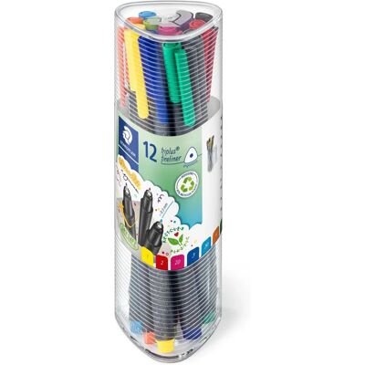Staedtler Triplus 334 PR12 Fineliner, 12 Farben, 0,3 mm, Dreieckig, transparente Dose Staedtler Triplus 334 PR12 Fineliner, 12 Farben, 0,3 mm, Dreieckig, transparente Dose