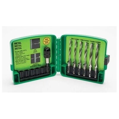 Greenlee LDTAPKIT drill set - Tap holes faster - Drill/Tap/Countersink Set, Hss, 7 Pcs., 8-32 to 1/4-20 Greenlee LDTAPKIT drill set - Tap holes faster - Drill/Tap/Countersink Set, Hss, 7 Pcs., 8-32 to 1/4-20