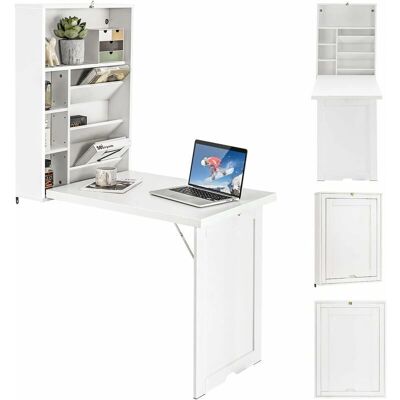 Escritorio Plegable en Pared COSTWAY con Estantes Ajustables - Mesa Multifuncional Escritorio Plegable en Pared COSTWAY con Estantes Ajustables - Mesa Multifuncional