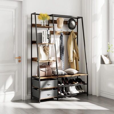 Costway Porte-manteaux multifonction avec 6 étagères, 2 tiroirs en tissu, banc à chaussures, porte-chaussures à 2 niveaux - Garde-robe - Publicité Costway Porte-manteaux multifonction avec 6 étagères, 2 tiroirs en tissu, banc à chaussures, porte-chaussures à 2 niveaux - Garde-robe - Publicité