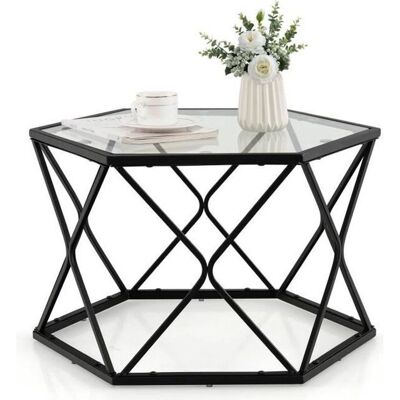 Mesa de Café Hexagonal de Cristal Costway - Mobiliario Moderno para Sala Mesa de Café Hexagonal de Cristal Costway - Mobiliario Moderno para Sala