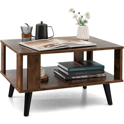 COSTWAY Table Basse en Bois 2 Niveaux - Style Industriel - Publicité COSTWAY Table Basse en Bois 2 Niveaux - Style Industriel - Publicité