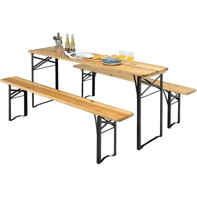 Costway - 178 cm Lang Biertisch-Set - Massives Tannenholz - Picknicktisch-Set Costway - 178 cm Lang Biertisch-Set - Massives Tannenholz - Picknicktisch-Set