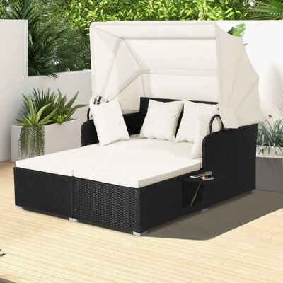Costway 2-Person Rattan Sonnenliege mit Einziehbarem Baldachin & Klappbaren Tablett - Sonnenliege Costway 2-Person Rattan Sonnenliege mit Einziehbarem Baldachin & Klappbaren Tablett - Sonnenliege