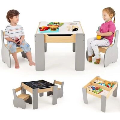 Costway 4 en 1 Mesa y Sillas Infantiles - Escritorio de Madera con Almacenamiento Costway 4 en 1 Mesa y Sillas Infantiles - Escritorio de Madera con Almacenamiento