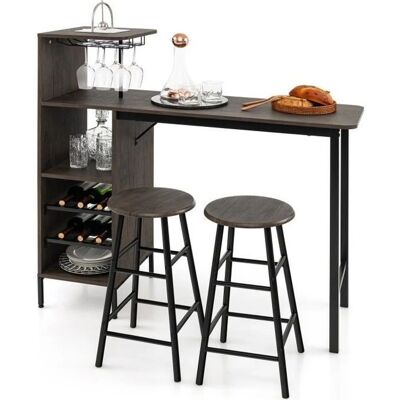Conjunto de Mesa y Sillas de Bar COSTWAY - Estilo Industrial Rústico, 3 pzs Conjunto de Mesa y Sillas de Bar COSTWAY - Estilo Industrial Rústico, 3 pzs