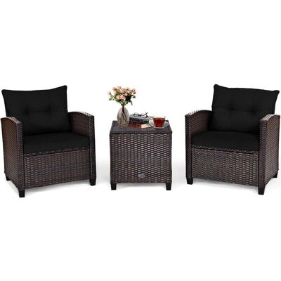 COSTWAY Juego de Muebles de Jardín - Conjunto de Ratán Moderno 3 Piezas COSTWAY Juego de Muebles de Jardín - Conjunto de Ratán Moderno 3 Piezas