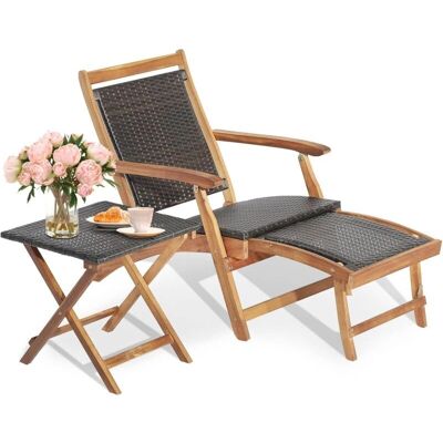 Conjunto de Muebles de Exterior COSTWAY con Reposapiés Retráctil y Mesa Lateral Conjunto de Muebles de Exterior COSTWAY con Reposapiés Retráctil y Mesa Lateral