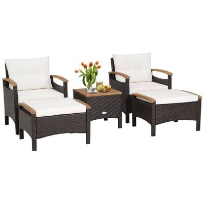 Conjunto de muebles de jardín Costway - Sofá de ratán de 5 piezas Conjunto de muebles de jardín Costway - Sofá de ratán de 5 piezas