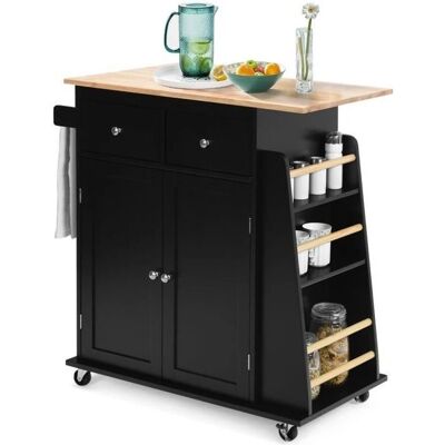 Costway Isla de Cocina con Carro - Estante de Especias Ajustable y Ruedas con Freno Costway Isla de Cocina con Carro - Estante de Especias Ajustable y Ruedas con Freno