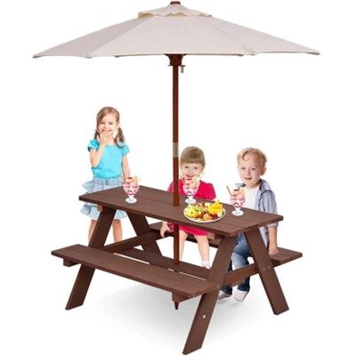 COSTWAY Kinder-Picknickset mit Sonnenschirm - Holz, 4 Sitze COSTWAY Kinder-Picknickset mit Sonnenschirm - Holz, 4 Sitze