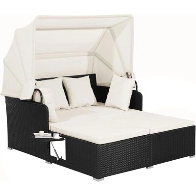 Costway Cama de Ratán con Toldo Retráctil - Jardín para 2 Personas Costway Cama de Ratán con Toldo Retráctil - Jardín para 2 Personas