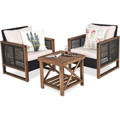 Conjunto de Patio de Acacia de 3 Piezas - Muebles de Exterior Resistentes Conjunto de Patio de Acacia de 3 Piezas - Muebles de Exterior Resistentes