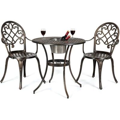 Conjunto de Jardín Bistro Costway - Muebles Exteriores de Aluminio 3 Piezas con Cubeta de Hielo Conjunto de Jardín Bistro Costway - Muebles Exteriores de Aluminio 3 Piezas con Cubeta de Hielo