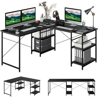Escritorio de Ordenador en Forma de L Costway con Estantes - Mesa de Esquina Ahorro de Espacio Escritorio de Ordenador en Forma de L Costway con Estantes - Mesa de Esquina Ahorro de Espacio