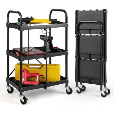Carrito plegable de herramientas COSTWAY con 3 estantes - Carro de almacenamiento y herramientas Carrito plegable de herramientas COSTWAY con 3 estantes - Carro de almacenamiento y herramientas