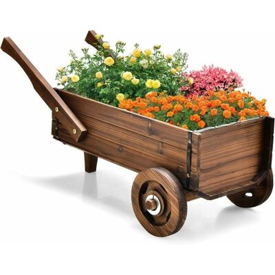 Chariot de Jardin COSTWAY avec Pot de Fleurs en Bois - Décoration Rustique Intérieur/Extérieur - Publicité Chariot de Jardin COSTWAY avec Pot de Fleurs en Bois - Décoration Rustique Intérieur/Extérieur - Publicité