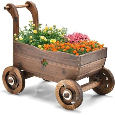 Carrito de Jardín COSTWAY - Maceta de Madera Rústica Carrito de Jardín COSTWAY - Maceta de Madera Rústica