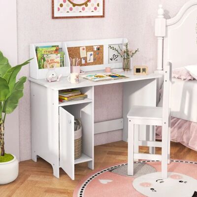Costway Holz Kinderschreibtisch Set mit Stuhl & Bücherregal & Schrank & Pinnwand Schreibtisch Weiß Costway Holz Kinderschreibtisch Set mit Stuhl & Bücherregal & Schrank & Pinnwand Schreibtisch Weiß