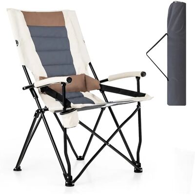 Costway - Składane krzesło campingowe - Brązowo-białe - Uchwyt na napoje - Folding Chair Costway - Składane krzesło campingowe - Brązowo-białe - Uchwyt na napoje - Folding Chair