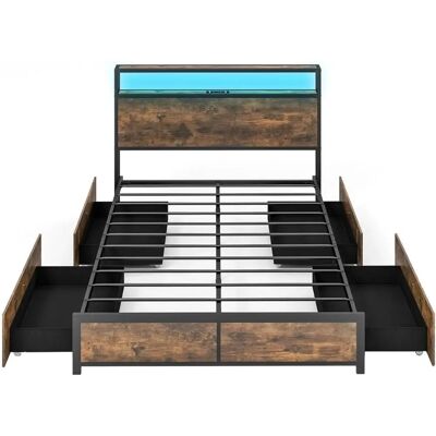 Costway - LED-Platformbett - Rustikales Braun - Stauraum - Bett Costway - LED-Platformbett - Rustikales Braun - Stauraum - Bett