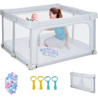 COSTWAY Parques para Bebés - 124x124cm, Plegable, 70cm Alto, Red y 50 Pelotas COSTWAY Parques para Bebés - 124x124cm, Plegable, 70cm Alto, Red y 50 Pelotas