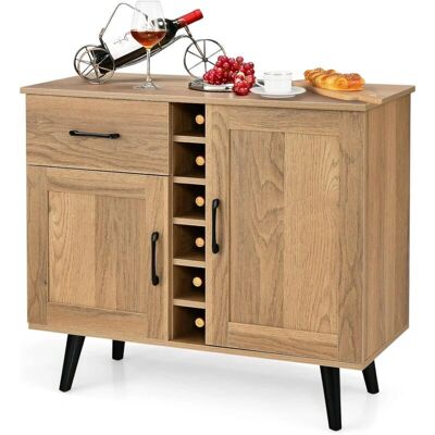 Costway Mobile da Bar di Vino Naturale Stile Mid Century con Ripiani Regolabili - Mobile Bar e Credenza Costway Mobile da Bar di Vino Naturale Stile Mid Century con Ripiani Regolabili - Mobile Bar e Credenza