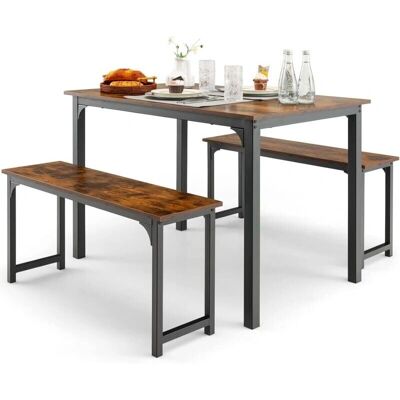 Ensemble de Salle à Manger COSTWAY 3 Pièces - Table 110cm, 2 Bancs - Industriel Rustique - Publicité Ensemble de Salle à Manger COSTWAY 3 Pièces - Table 110cm, 2 Bancs - Industriel Rustique - Publicité