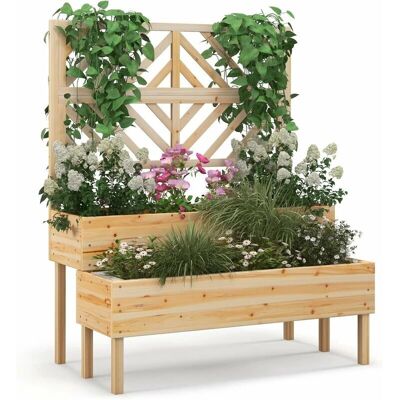 COSTWAY Bac à Fleurs avec Treillis - 2 Niveaux, Bois, Drainage - Publicité COSTWAY Bac à Fleurs avec Treillis - 2 Niveaux, Bois, Drainage - Publicité