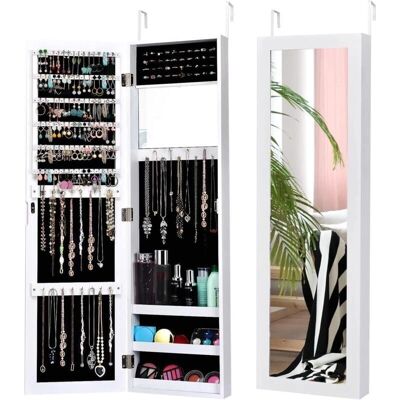 COSTWAY Armario de Joyas con Espejo de Cuerpo Entero - Organizador para Joyas y Maquillaje COSTWAY Armario de Joyas con Espejo de Cuerpo Entero - Organizador para Joyas y Maquillaje