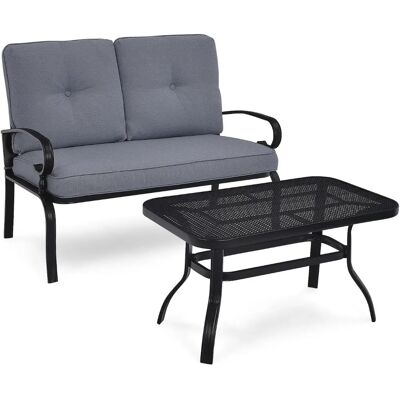 Costway 2-Sitzer Gartenbank mit Couchtisch - Grau & Schwarz Costway 2-Sitzer Gartenbank mit Couchtisch - Grau & Schwarz