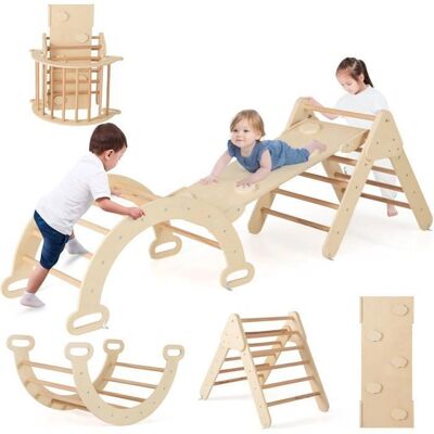 Costway - 4 en 1 Triángulo de Escalada de Madera - Set Niños Costway - 4 en 1 Triángulo de Escalada de Madera - Set Niños
