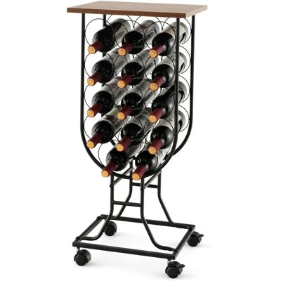Costway Botellero para Vino con Ruedas - Estilo Rústico, 14 Botellas Costway Botellero para Vino con Ruedas - Estilo Rústico, 14 Botellas
